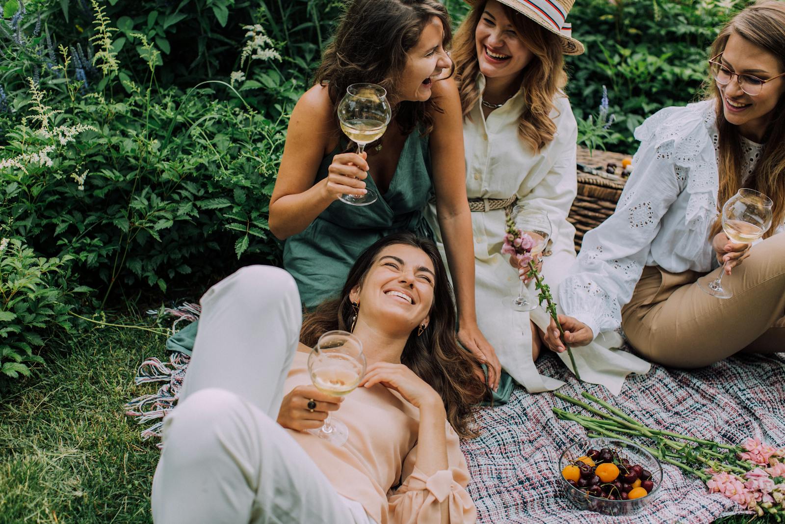 Happy Girls Having Picnic Together